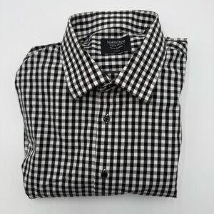 Nordstrom Men's Shop Dress Shirt Mens 18 36/37 Black Gingham Tech Smart Stretch